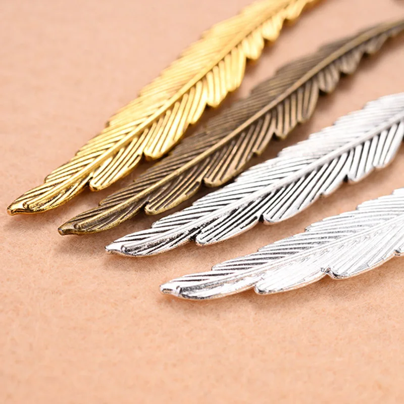 

10 Pcs Vintage Metal Feather Bookmarks Alloy Feather Shape Book Markers SGA998