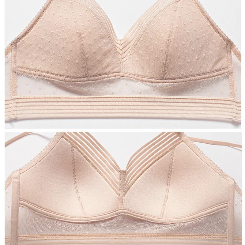 

Sexy Backless Strapless Bra Push Up Plus Size Bras for Women Thin Lace Bralette Dots Mesh Lingerie Brassiere Low Back Underwear