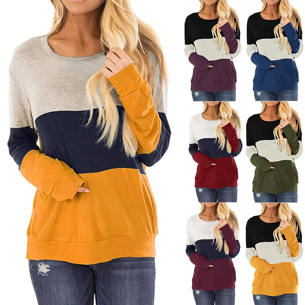 

Women's Plus Size Patchwork Blouse O-neck Long Sleeve Pullover Tops Brief Prairie Chic Attractive Unique Style Tops