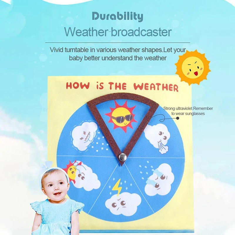

Baby Toddler Cloth Book Multifunction Buttons & Shoelaces Wearing Clothes Cognitive Time Weather Cartoon Cloth Book