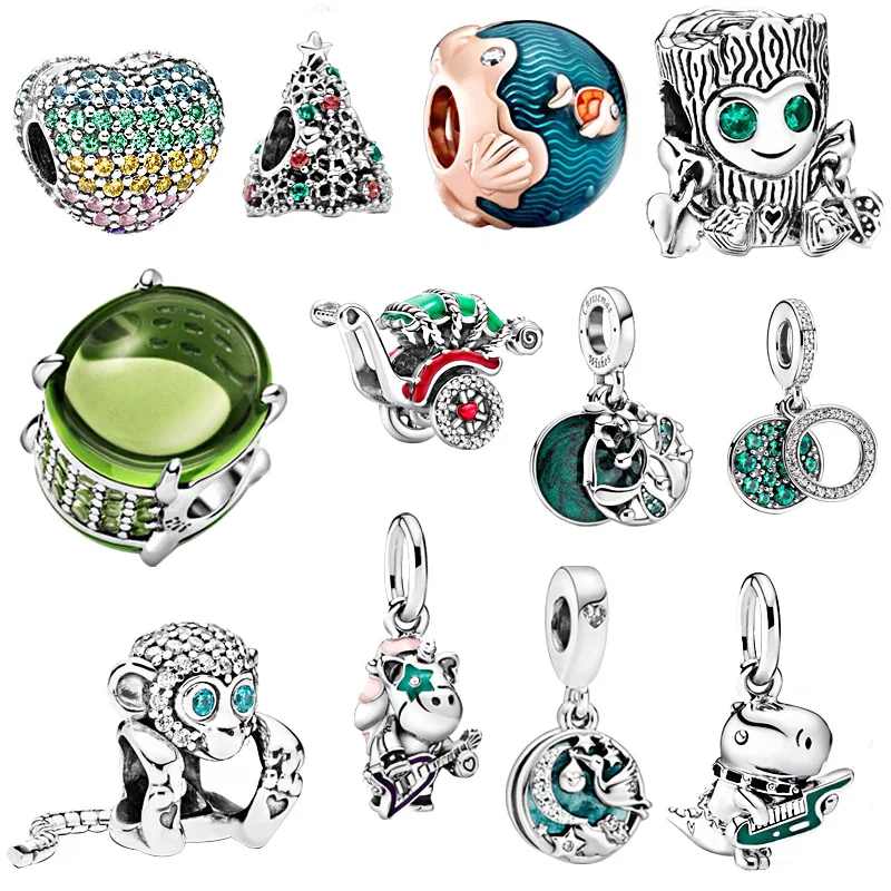 

925 Sterling Silver Beads Colored Transparent Glass Inlaid Charms Fit Original Pandora Charm Bracelet Jewelry Making DIY Gift