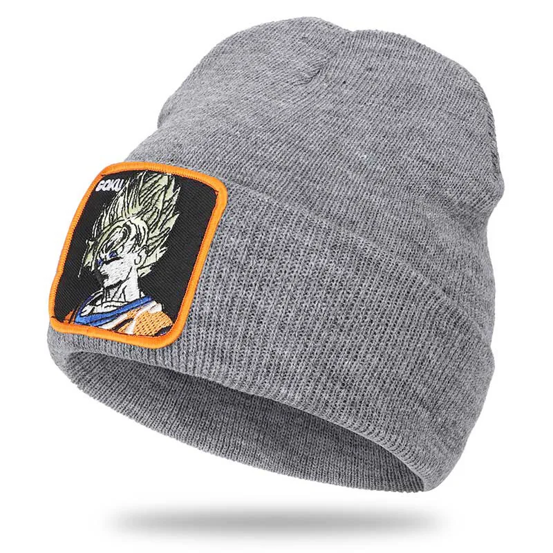 C2-gray Dragon Ball GOKU Vegeta Beanie, высококачественные хлопковые повседневные шапочки для мужчин и женщин, теплая вязаная зимняя шапка, модная однотонная шапка унисекс - Цвет: C2-gray