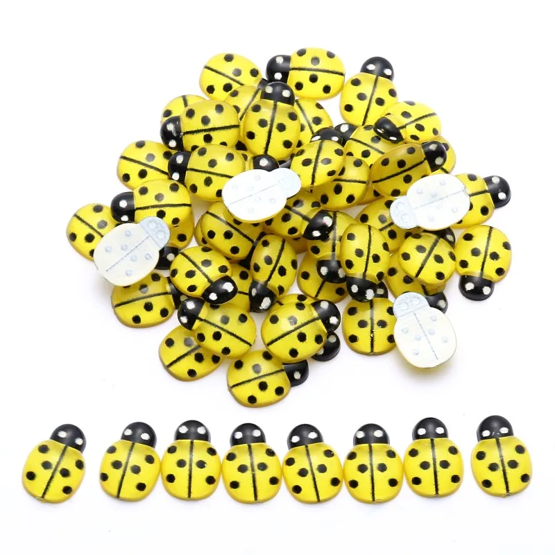 

9*13mm Yellow Resin Flat-Back Ladybug Patch Child Gifts Wedding Party Mailbox Decor DIY Ornaments Clothing Accessories 30/100pcs
