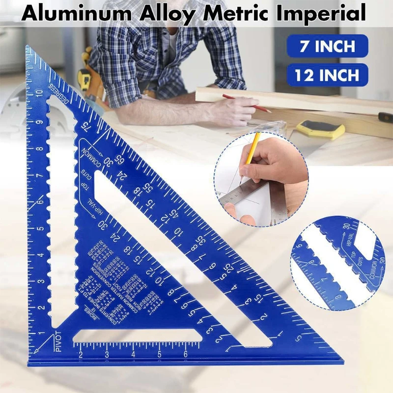 

7/12 Inch Metric Triangle Angle Ruler Aluminum Alloy Measuring Woodworking Tool