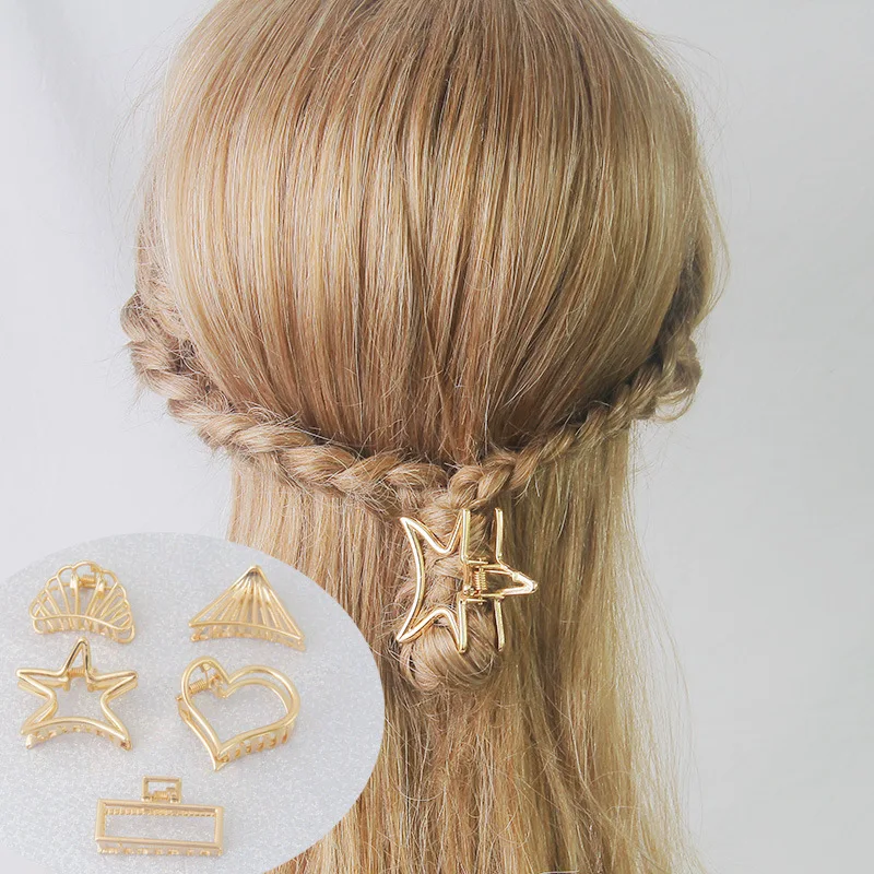 Золотая Геометрическая заколка для волос металлическая маленькая |