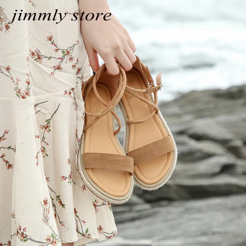 Сандалии женские из искусственной замши босоножки гладиаторы на шнуровке