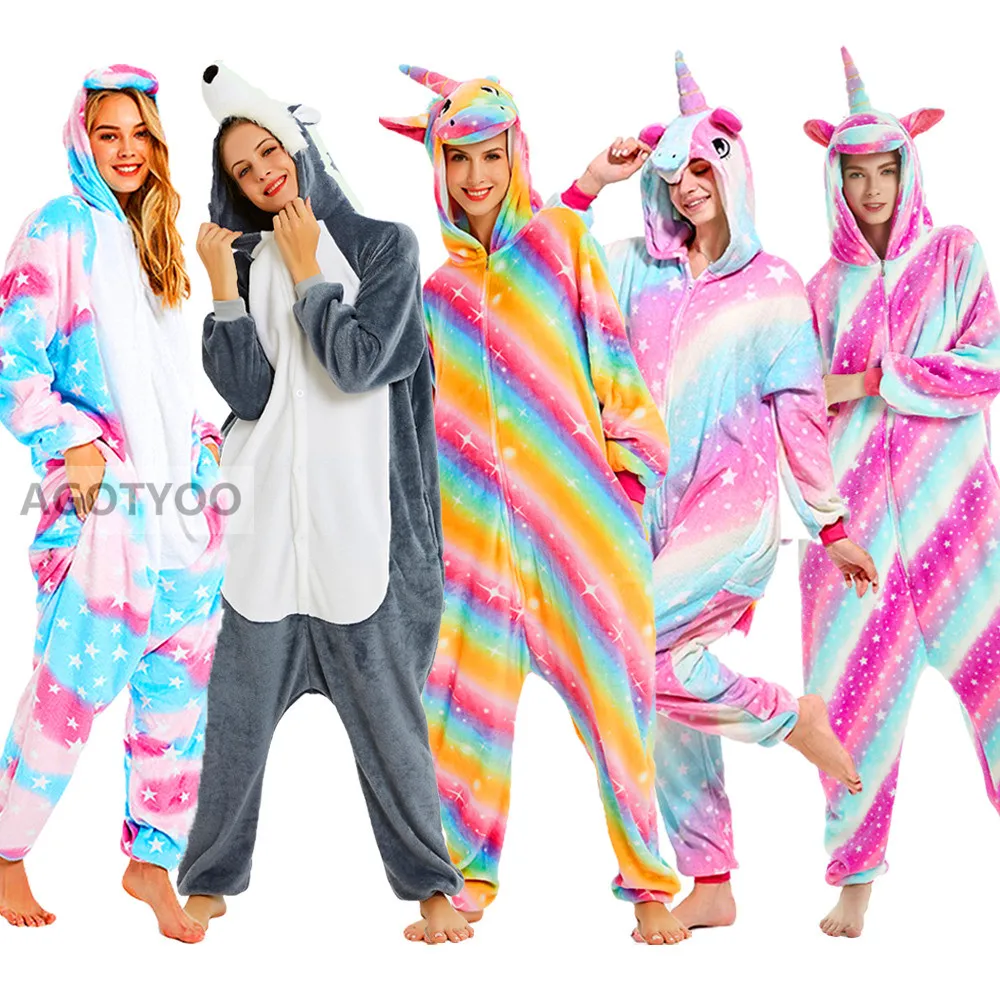 2020 пижамы для женщин Единорог Ститч фланелевые животные пижамные комплекты
