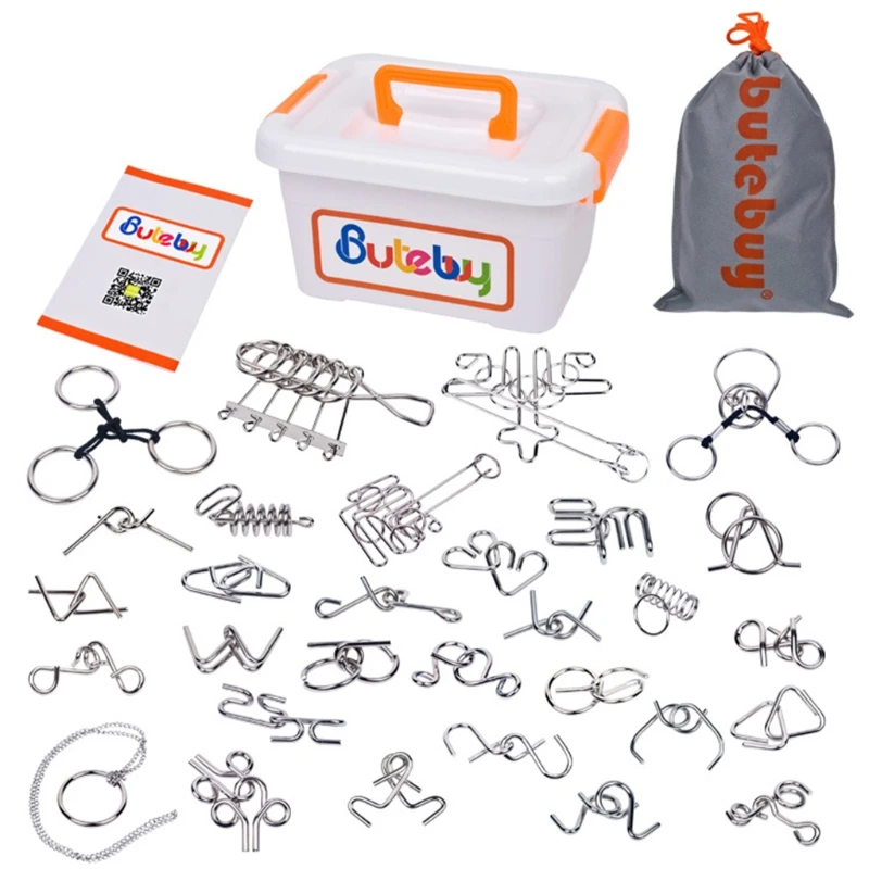 

Butebuy 30 Pcs Metal Wire Puzzle Set IQ Mind Brain Teaser Link Unlock Interlock Game Gifts for Kids Eeducational Adults Toys