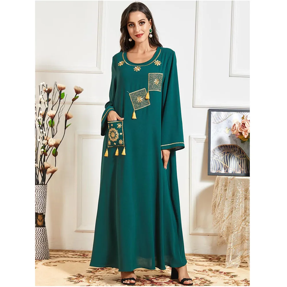 

Plus Size Abaya Embroidery Long Dress Dubai Kaftan Muslim Women Long Sleeve Spring Arab Maxi Robe Islamic Vestido Ramadan Turkey