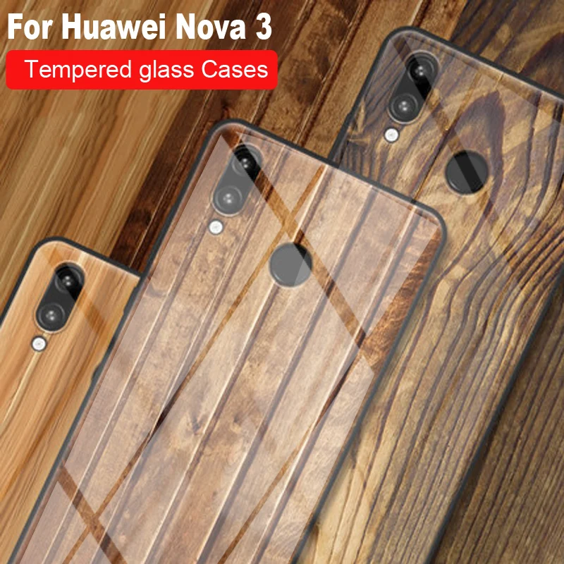 

Чехол для телефона из закаленного стекла с узором древесины для Huawei Nova 3 защитные чехлы с черным мраморным узором Nova3