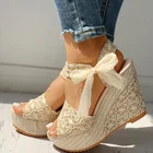 Женские модные летние босоножки на танкетке с ремешком на щиколотке; Эспадрильи с открытым носком; Sandalias Femininas Sandalen