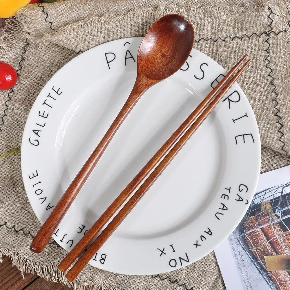 Bamboo Wooden Spoons and Chopsticks Set Non-Stick Soup-Teaspoon for Kitchen Cooking Utensil Tools cutlery | Дом и сад