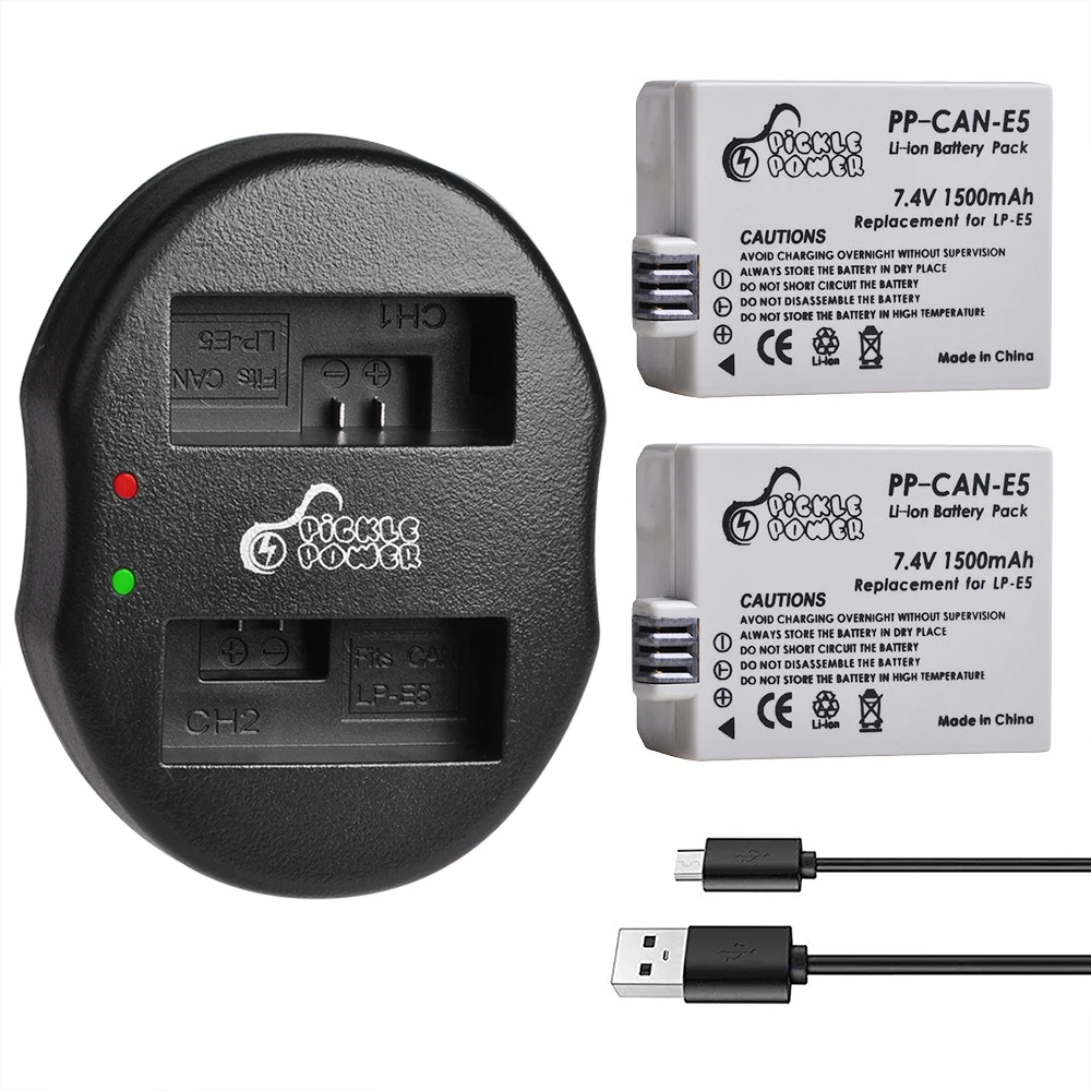 

1500mAh LP-E5 LPE 5 LP E5 Camera Battery +Dual USB Charger for Canon EOS Rebel XS XSi Rebel T1i EOS 1000D 500D 450D Kiss X3 X2 F