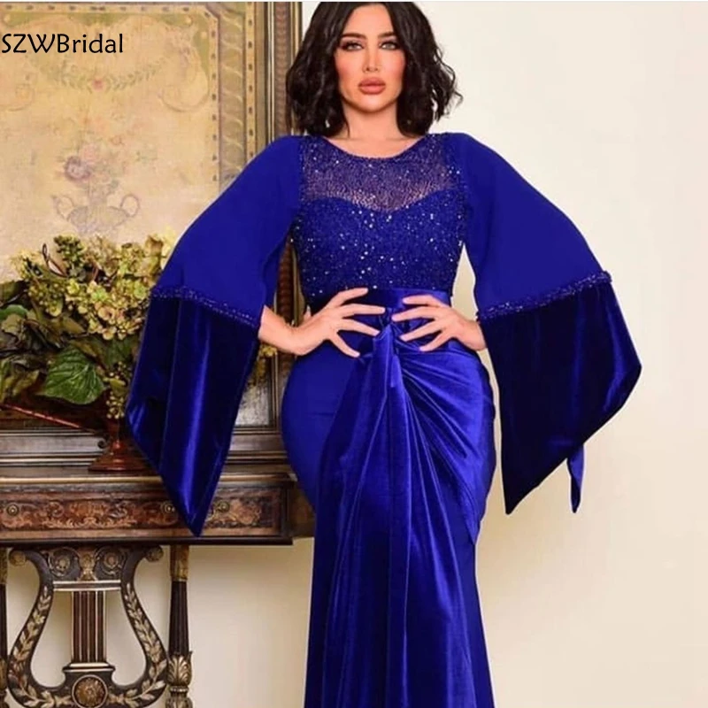 

Женское вечернее платье-русалка, синее бархатное платье с блестками, Длинное Элегантное платье, лето 2022