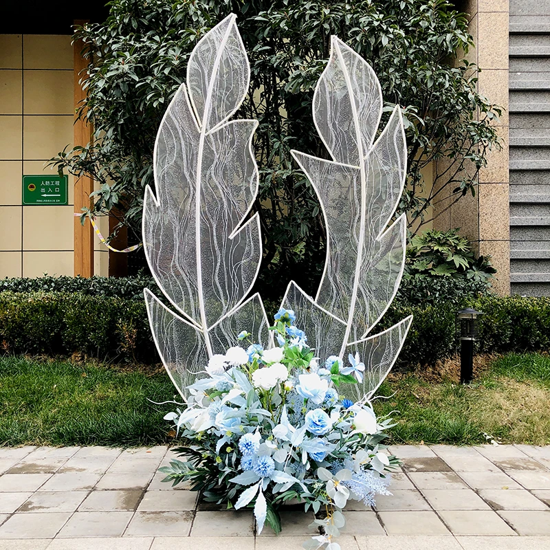 Pantalla de pluma de encaje de hierro forjado, accesorios creativos para bodas, fondo de pantalla, estante de hierro forjado-3