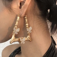 hip hop butterfly rhinestone bamboo triangle shape drop earrings jewelry for women metal gold geometric big statement earrings