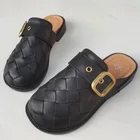 Женские мюли без застежки, лоферы из 100% натуральной кожи, женская обувь на плоской подошве, лето 2011