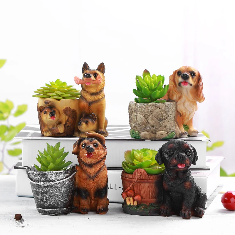 

Korean Cute Animal Puppy Thumb Succulent Resin Flower Pot Creative Desktop Handicraft Potted Balcony Green Plants Home Decor