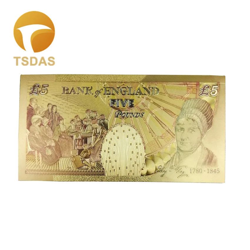 Банкнота из 24-каратной золотой фольги британская банкнота в 5 фунтов покрытая
