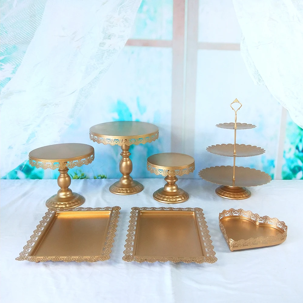 Tobs metal gold cake stand set for wedding cup cake holder decorating tools candy bar stand tray suppliers
