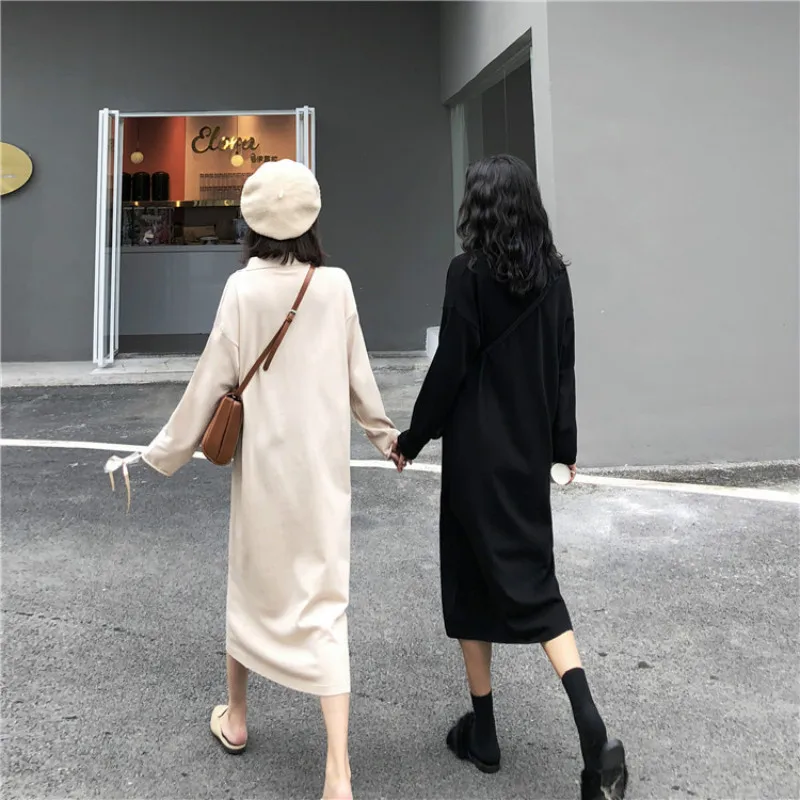 Новинка 2019 женские платья осень зима одинарной вязки повседневные Прямые с