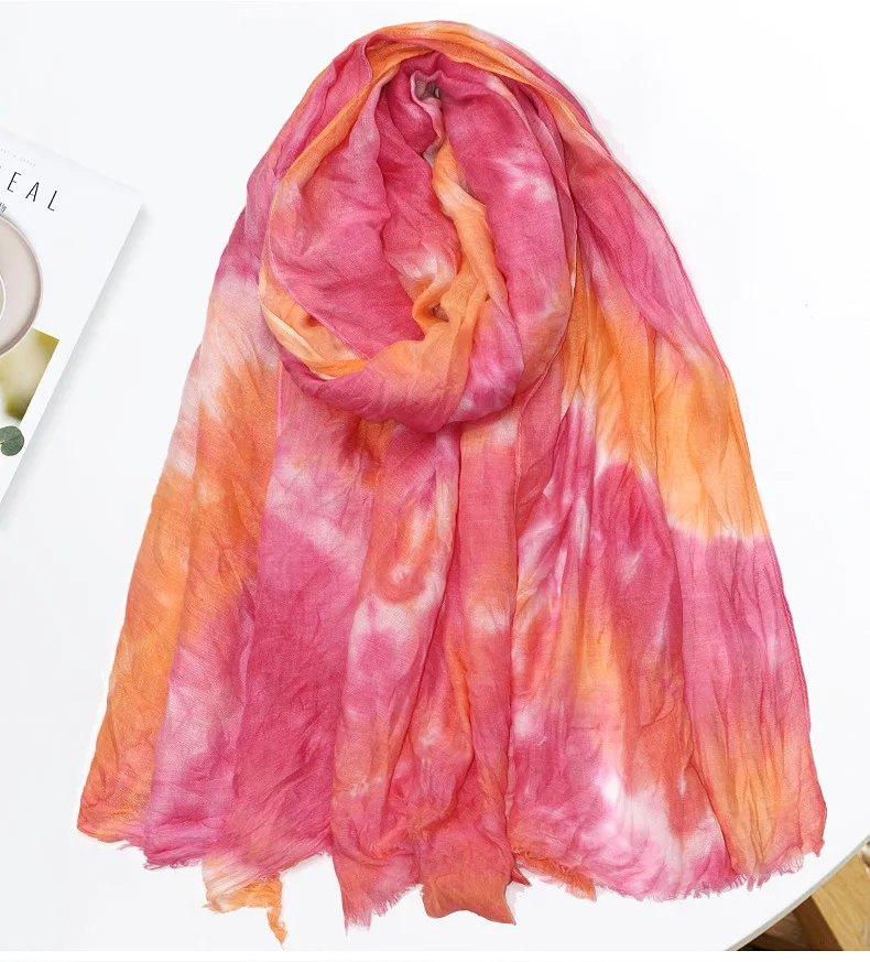 

BPP Pure Cotton Summer Breathable Women's Scarf Versatile Sunscreen Tie-Dyed Scarf Comfortable Fashion Scarves New 2021