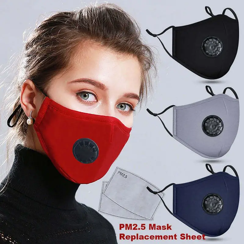 

4pcs Reusable Cotton Mask Mouth Face Anti Dust Breath Valved Masks Adult Pollution Cloth Washable Activated Carbon PM2.5 Filters