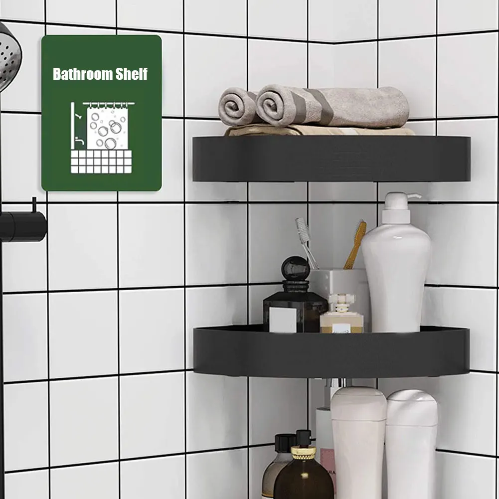 

2PCS Bathroom Corner Shelves Rustproof Self-Adhesive Rack Organizer with Hooks Bathroom Soap Dish Bath Shower Shampoo Holder