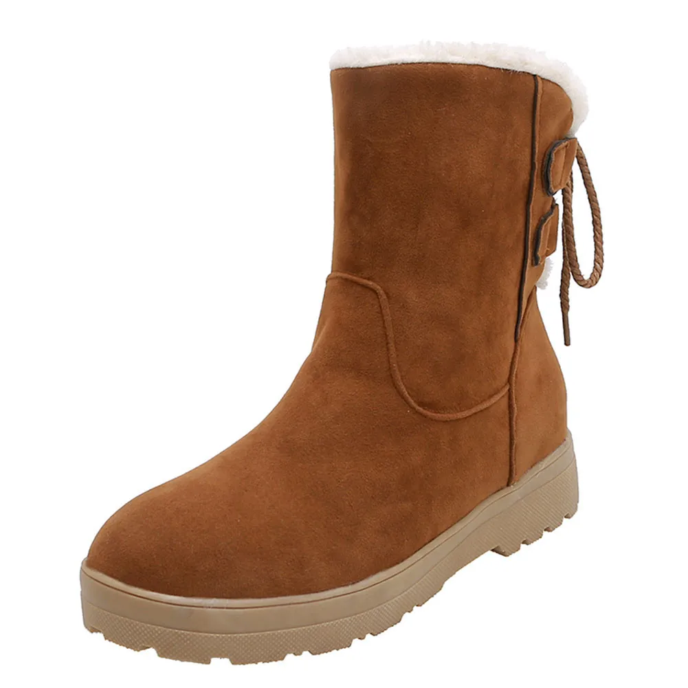 Коричневый KARINLUNA/Новые брендовые зимние ботинки на шнуровке размера плюс 33-50 Женская обувь г. Женские повседневные Мягкие Зимние теплые меховые ботильоны - Цвет: Коричневый