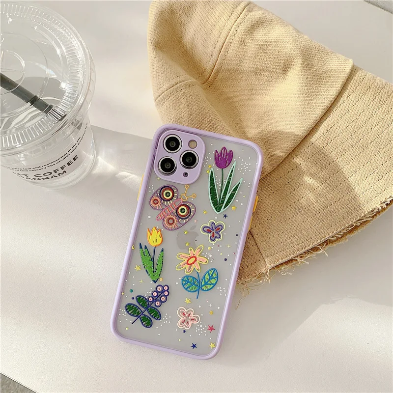 luxury star flower for iphone 12 7 8 plus case 11 pro max x xr xs max floral transparent case matte bumper pctpu back cover free global shipping