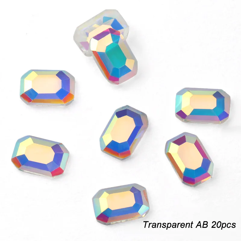20 pcs Nail Art Rhinestones Flat Back Rectangle Shape Glass Crystal stone For 3D Nail Design Art Rhinestones Decorations - Цвет: transparent AB