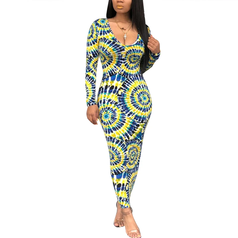 

Women Autumn Long Dresses Ladies Boho Long Sleeve V Neck Floral Printed Dress Holiday Casual Clothes
