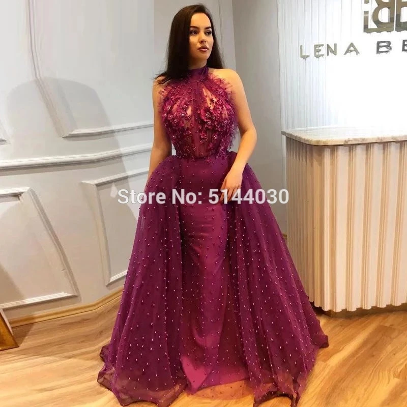 Purple Pearls Mermaid Formal Evening Dresses 2021 Muslim Dubai Couture Islamic Turkish Arabic Prom Party Gowns robes de soirée | Свадьбы и