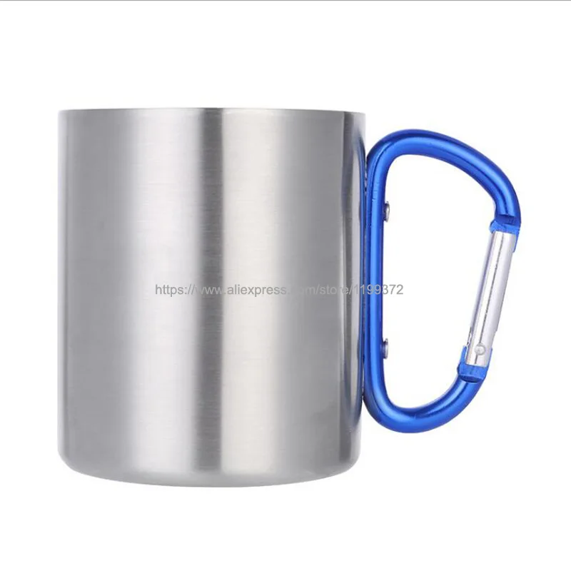 50 X Free Shipping Carabiner Handle Cup And Double Wall Stainless Steel Mug 220ml Camping Clip Hook | Дом и сад