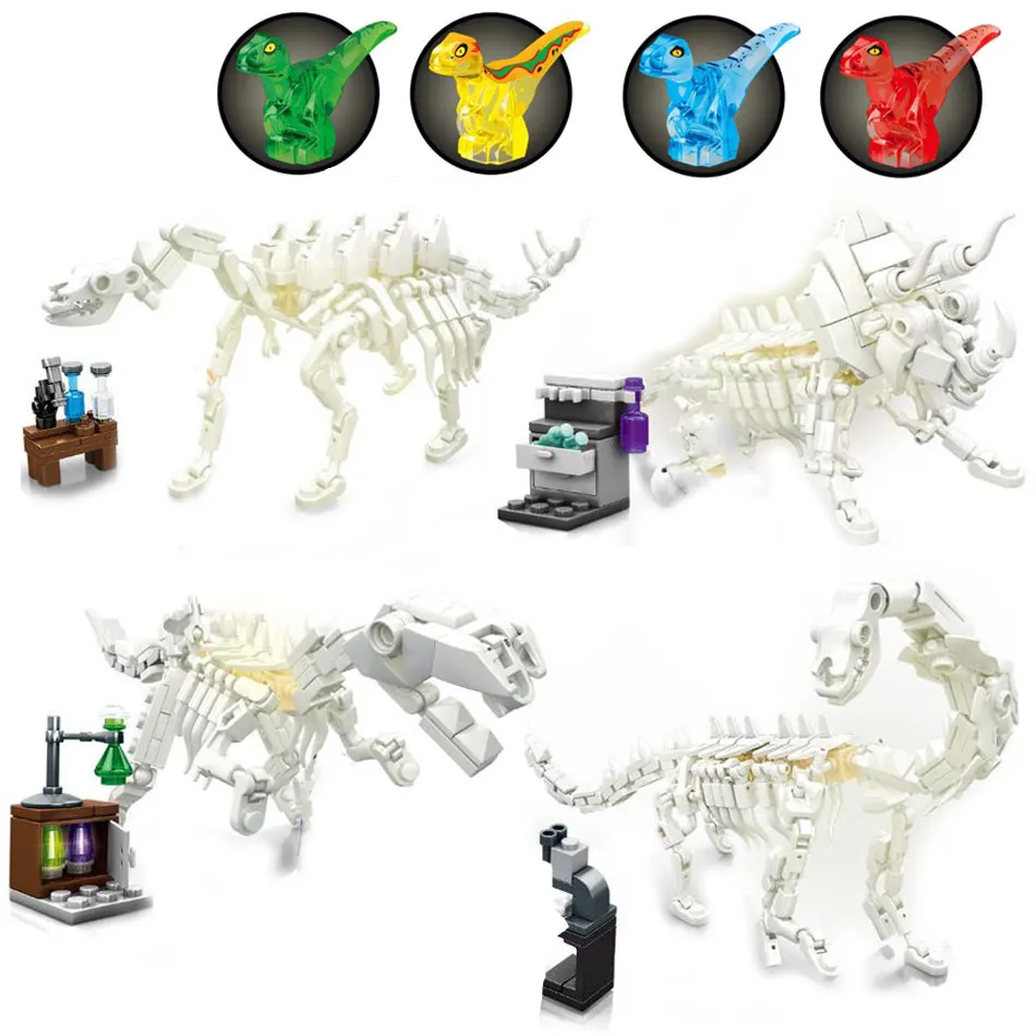 4 шт./компл. Юрского периода 3D Динозавры ископаемые каркасы модель строительные