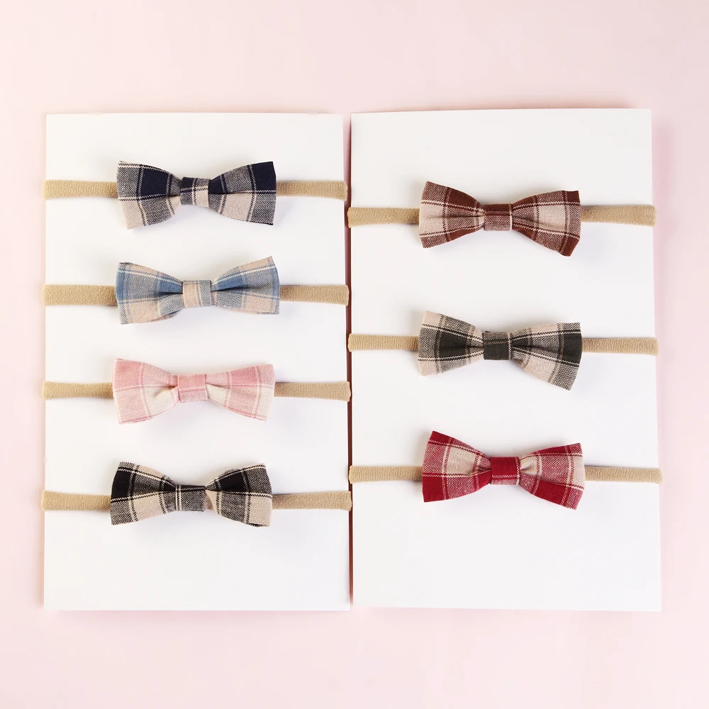 Женский ободок для волос Элегантный нейлоновый в клетку с бантом 7
