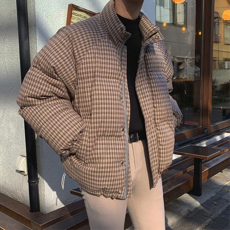 2019 зимние мужские теплые парки клетчатая одежда с хлопковой подкладкой