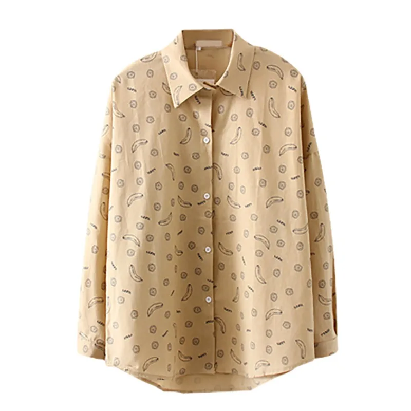 Preppy Style Blouse Turn Down Collar Long Sleeve Shirt Loose Casual Lady Print Long-sleeve Blosues |