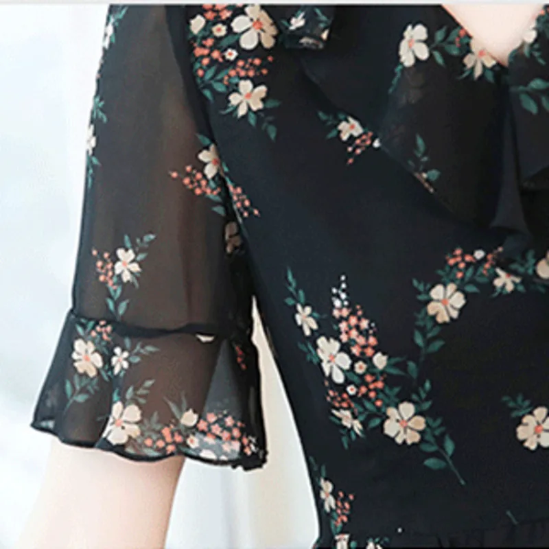 

Summer Black Vintage Floral Chiffon Midi Sundress 2021 Elegant Women Plus Size Boho Dress Party Short Sleeve Runway Vestidos 5XL