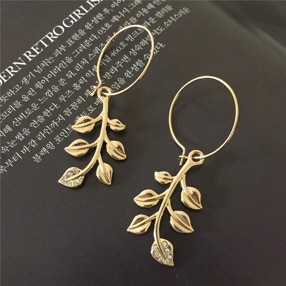 

Casual Gold Color Plating Leaf Charm Thin Hoop Earrings For Women Girl Casual Picnic Office Wearing Jewelry