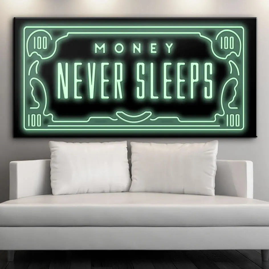 Money Never Sleep Hd холст печать скандинавские цитаты письмо деньги искусство домашний