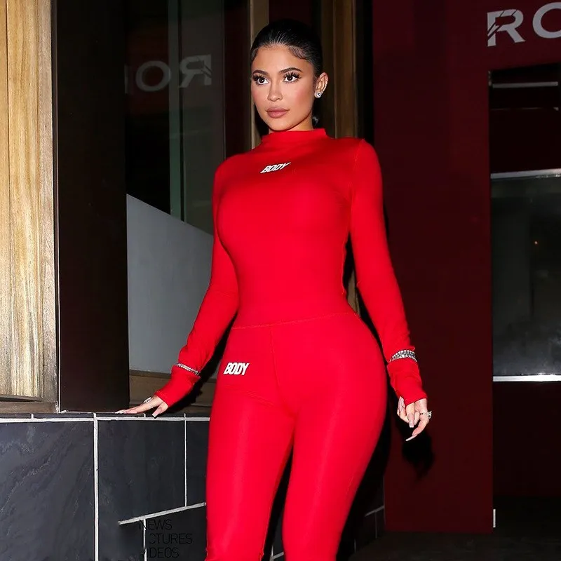 New Fashion Women Ladies Autumn Sexy Club Casual Slim Jumpsuit Solid Color Long-sleeved Tight Bottoming Bodysuit Red |