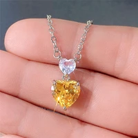 huitan fashion heart cubic zirconia pendant necklace for female yellowpink stone color delicate women accessories party jewelry