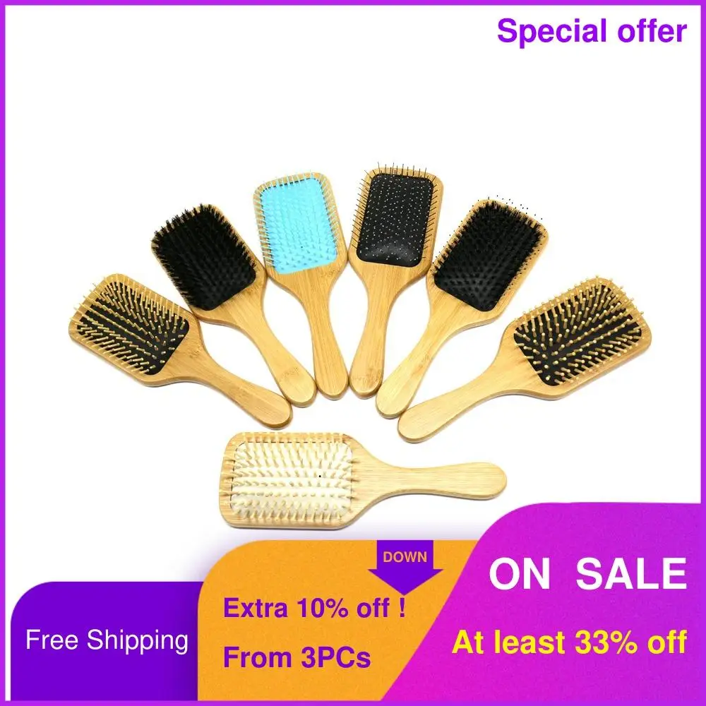 

DREWTI Professional Bamboo Hair Brush Paddle Brush Air-cushion Massage Hair Comb, Optional Boar Bristle Nylon Wooden Steel Brush