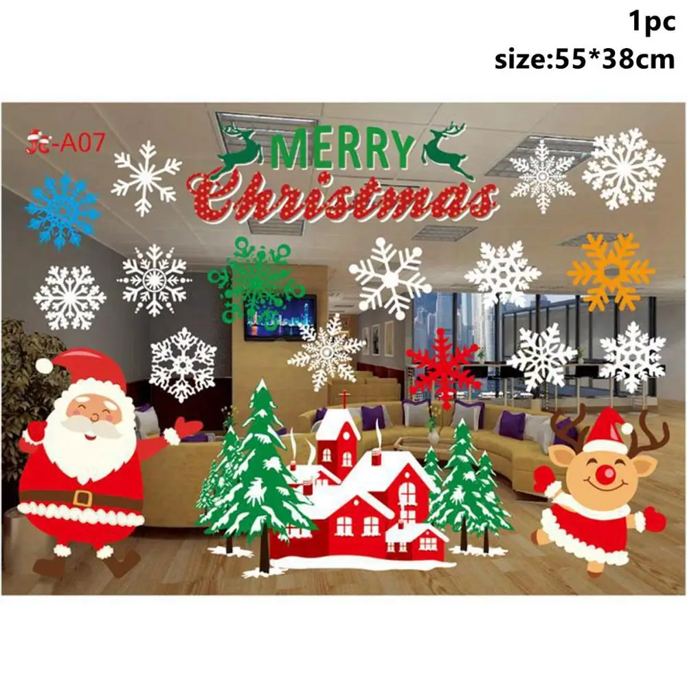 Xmas Sticker 4 Taoup Merry новогодние наклейки на окно Noel Снежинка Санта-Клаус рождественские наклейки на стену украшения Рождественские украшения для дома - Цвет: Xmas Sticker 4