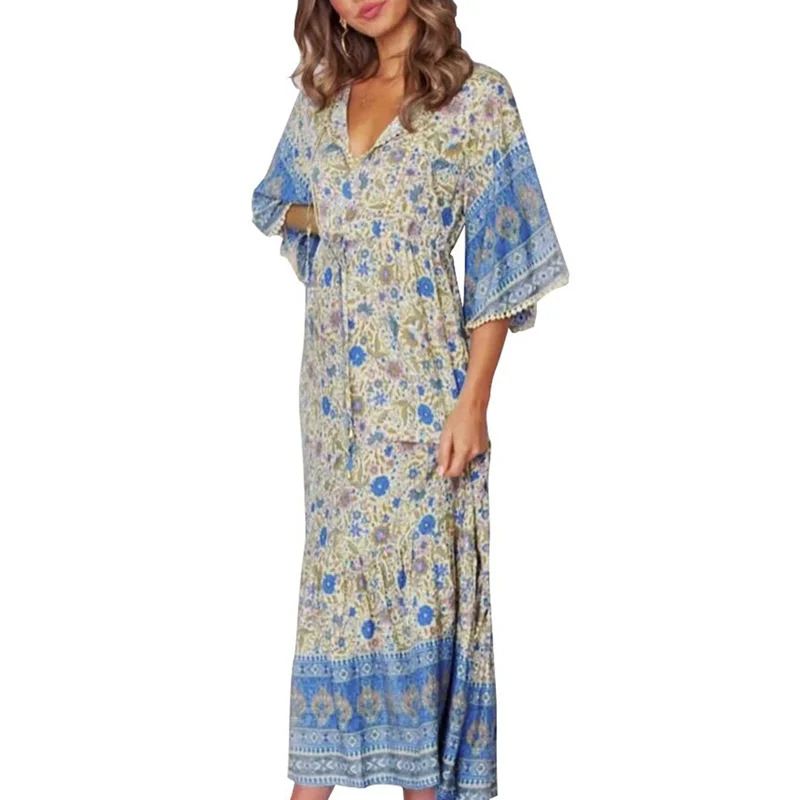 Платье женское в стиле бохо для отпуска Пляжное Свободное платье цыганском с