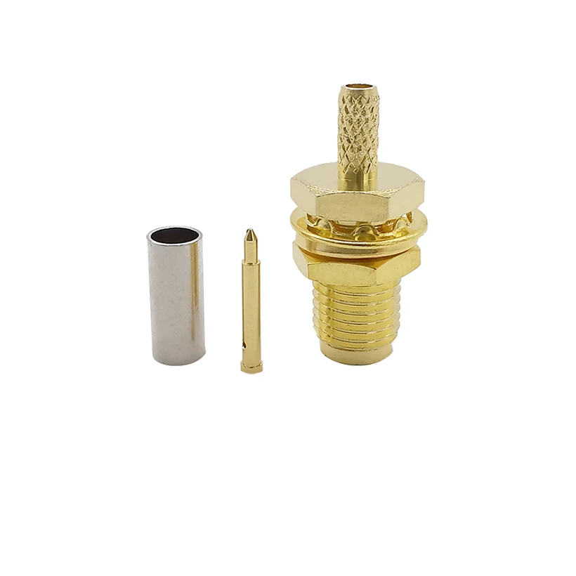 

1Pcs Gold-plated RP SMA Female Jack Bulkhead Crimp RF Coaxial Cable Straight Connector for RG316 RG174 LMR100 Cable Wire