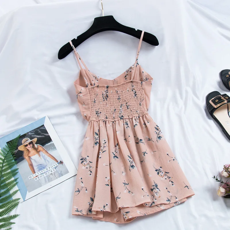 

Summer Women Dress Cute Flowers Printing Dress For Women Sweet Style Loose Mini Dress Spaghetti Strap Sleeveless Female Dress