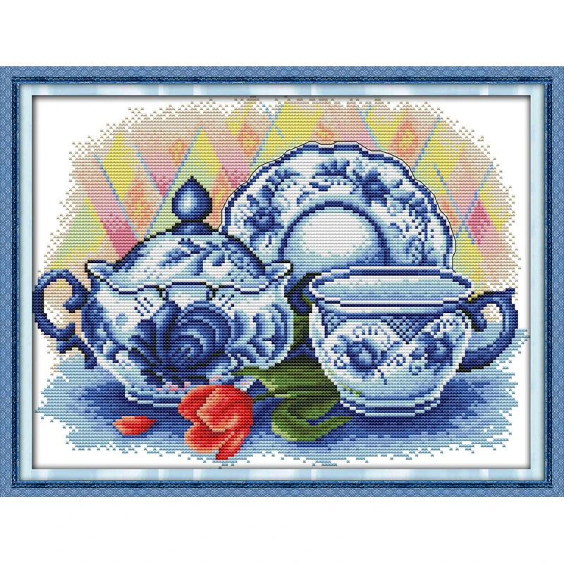 

Everlasting Love The Celadon Teapot Chinese Cross Stitch Kits Ecological Cotton Stamped printed14CT DIY Christmas Gifts For Home
