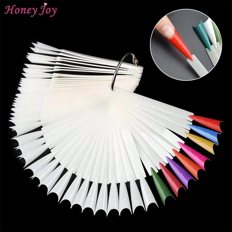 

Natural/Clear 50pcs Stiletto Nail Tips Fan Wheel Fake Nail Tips Color Card for Nail Gel Polish Practice Display Design Tools
